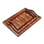 WOOD CRAFTS OF RAJASTHAN Wooden Rectangular Serving Trays with Handles - 3 Sizes (Set of 3), 3 image