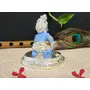 CHURU SILVERWARE Ceramic Krishna Idol 8x8x8cm Silver and Blue, 4 image