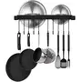 WROUGHT IRON CRAFTS Kitchen Pot And Pan Hanger Rail Bar Rack Wall Mounted 17 Inch with 10 Hooks Utensil & Cookware hangers Industrial Farmhouse Style Black Wrought Iron, 2 image