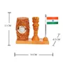 MEENAKARI ENAMEL PRODUCTS Nature Wooden Color Pen Stand with Table Clock Ashok Stambh & Flag for Child Desk Office Use and Gifts (14X6X11CM), 5 image