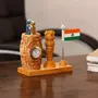 MEENAKARI ENAMEL PRODUCTS Nature Wooden Color Pen Stand with Table Clock Ashok Stambh & Flag for Child Desk Office Use and Gifts (14X6X11CM), 3 image