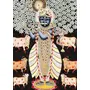 PICHWAI- PAINTED TEMPLE HANGING Large Pichwai Painting Print Krishna Playing Flute for his Cows Size 36X24 Inches, 4 image