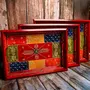 TERRACOTTA POTTERY OF RAJASTHAN Wooden Tray for Serving- Handcrafted & Hand-Painted for Kitchen/Table & Home Decor/Dinning/Gifts/Restaurants/Living Room/Coffee Table 30Cm (Single Tray) (Antique Red) Rectangular, 4 image