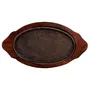 SAHARANPUR HANDICRAFTS Cast Iron Sizzler Plate with Wooden Stand/Oval Sizzler Serving Tray Brown Size 13 x 7 inch 1 Pcs, 2 image