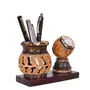 MEENAKARI ENAMEL PRODUCTS Wooden Mataka Shape Pen Stand with Table Clock for Child Desk Office Use and Gifts, 3 image