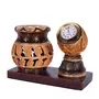 MEENAKARI ENAMEL PRODUCTS Wooden Mataka Shape Pen Stand with Table Clock for Child Desk Office Use and Gifts, 5 image