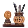 MEENAKARI ENAMEL PRODUCTS Wooden Mataka Shape Pen Stand with Table Clock for Child Desk Office Use and Gifts, 4 image