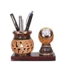 MEENAKARI ENAMEL PRODUCTS Wooden Mataka Shape Pen Stand with Table Clock for Child Desk Office Use and Gifts, 2 image