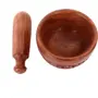 SAHARANPUR HANDICRAFTS Wood Carving Wooden Imamjasta Sheesham Wood Okhali and Musal Mortar and Pestle Set Kharal Natural Brown (Size Smool), 2 image