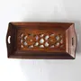 SAHARANPUR HANDICRAFTS Hand-Carved Design Sheesham Wood Small Serving Tray Set of 2 Table Decor Display Centerpiece, 5 image