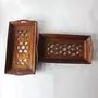 SAHARANPUR HANDICRAFTS Hand-Carved Design Sheesham Wood Small Serving Tray Set of 2 Table Decor Display Centerpiece, 4 image