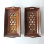 SAHARANPUR HANDICRAFTS Hand-Carved Design Sheesham Wood Small Serving Tray Set of 2 Table Decor Display Centerpiece, 3 image