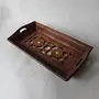 SAHARANPUR HANDICRAFTS Hand-Carved Design Sheesham Wood Small Serving Tray Set of 2 Table Decor Display Centerpiece, 2 image