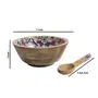 SAHARANPUR HANDICRAFTS Wooden Serving Bowl with Spoon & Ford/Mixing Bowls for Kitchen | Desert/Snacks/Fruits/Salad/Vegetables/Soup/Cereal/Pasta Serving Bowl | Chef Decorative Bowl for Soup Serve-Ware & Snacks | White Floral, 3 image
