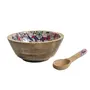 SAHARANPUR HANDICRAFTS Wooden Serving Bowl with Spoon & Ford/Mixing Bowls for Kitchen | Desert/Snacks/Fruits/Salad/Vegetables/Soup/Cereal/Pasta Serving Bowl | Chef Decorative Bowl for Soup Serve-Ware & Snacks | White Floral, 4 image