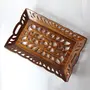 SAHARANPUR HANDICRAFTS Hand-Carved Design Sheesham Wood Serving Tray Set of 2 Table Decor Centerpiece, 2 image