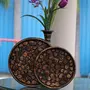 SAHARANPUR HANDICRAFTS 12" Round Mango Wood Brown Serving Tray Wooden Round Patches Tea & Coffee Serving Tray with Handles - Dinner Serving Trays for Eating - Large Breakfast Ottoman & Coffee Table Tray, 3 image