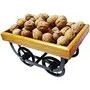SAHARANPUR HANDICRAFTS Primium Quality Wood Cart Snack Serving Platter for Dining Table Redi Shape Serving Tray. Colour:- Base-Black Powder Coating & Top Brown., 5 image