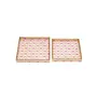 SAHARANPUR HANDICRAFTS Set of 2 MDF Wood Trays Enamel Coated| Rectangle Trays Set of 2 | Serving Trays | Wooden Tray | Kitchen&Dining Decorative | Resin Tray | 11x7 & 10x6 inches (Setof2Square- WhitePinkLotus), 2 image