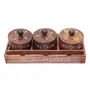 SAHARANPUR HANDICRAFTS Dry Fruit Wood Container Tray Set with Lid & Serving TrayWooden Serving Tray with Wood Jars for Serving Sweets Chips Cookies Other Snacks (3 Pieces White Hand work), 5 image