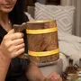 SAHARANPUR HANDICRAFTS Handcrafted Mango Wood Beer Mug | Eco-Friendly Antique Handmade Multipurpose Mug for Home Decor/Gift - Brown (Set of 1) (4.5x6 inches), 3 image