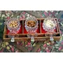 SAHARANPUR HANDICRAFTS Dry Fruit Glass Container Tray Set with Lid & Serving TrayWooden Serving Tray with Glass Jars for Serving Sweets Chips Cookies Other Snacks (3 Pieces White Hand work), 7 image
