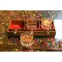 SAHARANPUR HANDICRAFTS Dry Fruit Glass Container Tray Set with Lid & Serving TrayWooden Serving Tray with Glass Jars for Serving Sweets Chips Cookies Other Snacks (3 Pieces White Hand work), 2 image