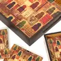 SAHARANPUR HANDICRAFTS Deco Painted Enamel Coated Multipurpose Tray with Enamel Coated Set of 6 Coasters with case in MDF | Serving Tray for Home & Dining Table | Multipurpose Tray (DECOTray(12x8)+Coasters-Jharokha), 2 image