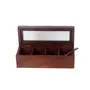 WOOD CRAFTS OF RAJASTHAN Wooden Spice Box For Kitchen Masala Dabba Masala Box Spice Masala Dabba Spice Jars 4 Large Partition With Spoon & on Top Glass Table Top Kitchen Storage Boxes Brown, 2 image