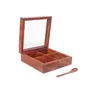 WOOD CRAFTS OF RAJASTHAN Spice Box for Kitchen Masala Box Mukhvas Box Mouth Freshener Box 4 Partition Dry Fruit box Glass Lid on Top With Spoon for Home Multipurpose Decorative Box 6x6x2 inch, 2 image