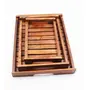 SAHARANPUR HANDICRAFTS Wooden Tray Wooden Serving Tray with Handle/Platter for Home and Kitchen Set of 3, 2 image