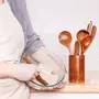 SAHARANPUR HANDICRAFTS Utensil Set for Cooking Wooden Cooking Spoons and Spatulas Set of 5 (Plus Holder), 6 image