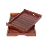 WOOD CRAFTS OF RAJASTHAN Sheesham Wood Serving Trays for Dining Table Rectangle Shape Tray for Breakfast Coffee Serving Tray Table Decor Gifts Set of 2, 3 image