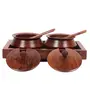 WOOD CRAFTS OF RAJASTHAN Wooden Serving Trays Jar Set with Tray and Spoon 60 ML 2 PiecesIn Sheesham Wood Brown Spice Condiment Box For Home Kitchen & Restaurants Dcoration, 3 image