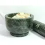 CHURU SANDALWOOD CARVED Green Marble Mortar and Pestle Set Spice Mixer Grinder Set Khalbatta Okhli Kharal Masher Idi Kallu Khal Musal Imam Dasta For Kitchen - 4 x 4 x 2.5 Inch, 3 image