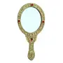 CHURU SANDALWOOD CARVED Portable Vanity Handheld Mirror with Handle for Girls and Gifting Purpose(Gold Oval)
