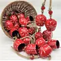 BEHAT BRASS WIND CHIMES - HANGING BELLS 7cm Hand Painted Festive Dcor Hanging Bells Set of 10 with Jute Bag Hand Painted (Red 7cm)