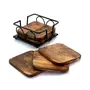 BIJNOR - METAL INLAY IN WOOD Square Shape Iron Coaster with Wooden Plates for Home Table Decoration Wooden Tea Coaster for Office Table Wooden Tea Coasters Set of 6 for Dinning Table Coaster Set, 4 image