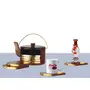 BIJNOR - METAL INLAY IN WOOD Handmade Wooden Tea Coaster Set of 6 Round Handicraft with Brass Decor Cattle Shape etc., 3 image