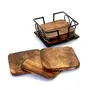BIJNOR - METAL INLAY IN WOOD Square Shape Iron Coaster with Wooden Plates for Home Table Decoration Wooden Tea Coaster for Office Table Wooden Tea Coasters Set of 6 for Dinning Table Coaster Set, 5 image