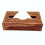 BIJNOR - METAL INLAY IN WOOD Handmade Wooden Napkin Holder Cover with Full Carved Design and Velvet Interior (10 X 6 Inch), 2 image