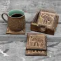 Coasters for Drinks Beer Wine Glass Tea Coffee Cup Mug with Elephant Carving Square 4 Plates Wooden Tea Coaster for Office Table Wooden Tea Coasters Set of 4 for Dinning Table Coaster Set, 3 image