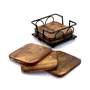BIJNOR - METAL INLAY IN WOOD Square Shape Iron Coaster with Wooden Plates for Home Table Decoration Wooden Tea Coaster for Office Table Wooden Tea Coasters Set of 6 for Dinning Table Coaster Set, 2 image