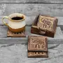 Coasters for Drinks Beer Wine Glass Tea Coffee Cup Mug with Elephant Carving Square 4 Plates Wooden Tea Coaster for Office Table Wooden Tea Coasters Set of 4 for Dinning Table Coaster Set, 6 image