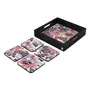 BIJNOR - METAL INLAY IN WOOD Tray & Coaster Set Grey Pink Butterflies Design - Combo Offer. Kitchen Dining Serving & Desk Set of 1 Tray 9" x 9" and 4 Tabletop Square Drinks Coasters 3.75" x 3.75" Made in Wood, 2 image