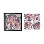 BIJNOR - METAL INLAY IN WOOD Tray & Coaster Set Grey Pink Butterflies Design - Combo Offer. Kitchen Dining Serving & Desk Set of 1 Tray 9" x 9" and 4 Tabletop Square Drinks Coasters 3.75" x 3.75" Made in Wood