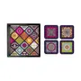BIJNOR - METAL INLAY IN WOOD Tray & Coaster Set Multi Mandala Design - Combo Offer. Kitchen Dining Serving & Desk Set of 1 Tray 9" x 9" and 4 Tabletop Square Drinks Coasters 3.75" x 3.75" Made in Wood