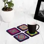 BIJNOR - METAL INLAY IN WOOD Wooden Coaster Set with Gift Box | Multi Mandala Design | Set of 4 Tabletop Square Coasters 3.75" x 3.75" | Kitchen Table Wooden Decorative Items | for Cups Mugs Cans Glasses, 2 image