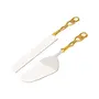 KHURJA POTTERY Cake Cutter Knife and Server Set of 2 | Brass Leaf Handle Design | Made with Brass and Stainless Steel (Gold Plated) | Pizza Knife Pie Server | Best for Gifting - 12 inch, 2 image