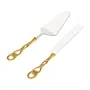 KHURJA POTTERY Cake Cutter Knife and Server Set of 2 | Brass Leaf Handle Design | Made with Brass and Stainless Steel (Gold Plated) | Pizza Knife Pie Server | Best for Gifting - 12 inch, 4 image